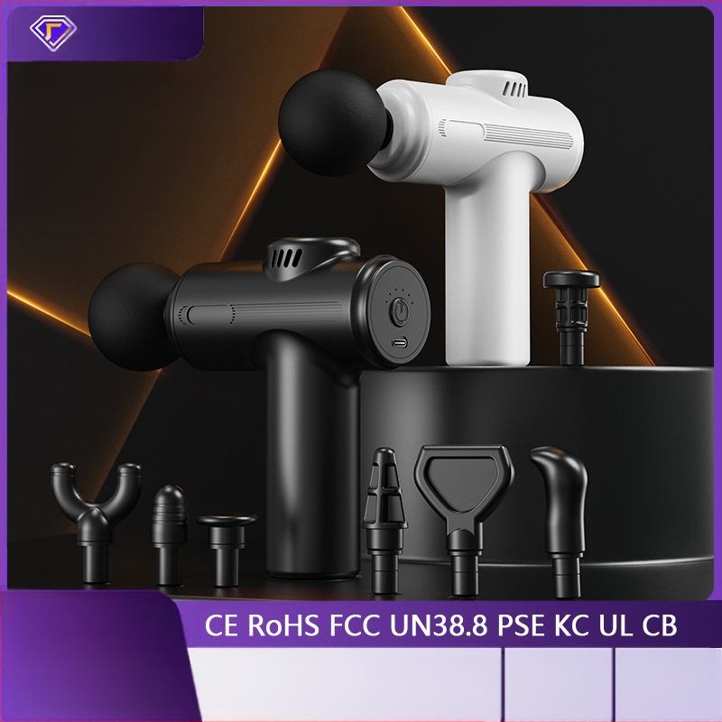 fasijos masažo įrankis su įkraunama baterija, be šepetėlių variklio, 4 antgaliai, 5 greičiai, 2000–4000 mAh baterija, triukšmas 36–45 dB