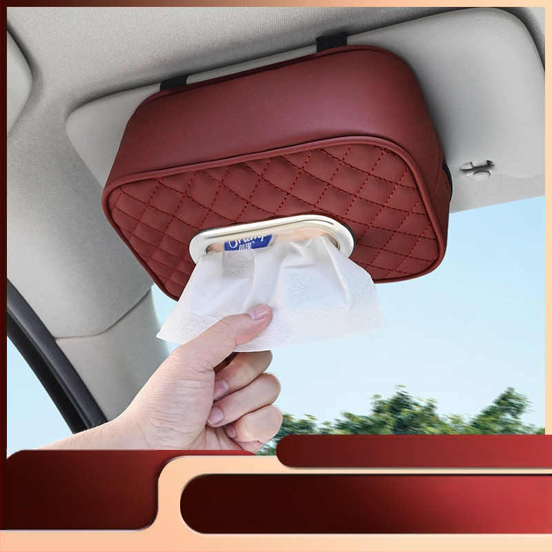 Youbeimei odinė automobilio servetėlių dėžutė su dirželiu, universalus automobilio vidinis priedas