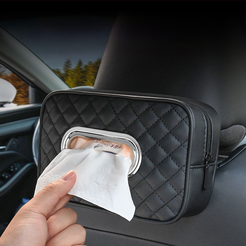 Youbeimei odinė automobilio servetėlių dėžutė su dirželiu, universalus automobilio vidinis priedas