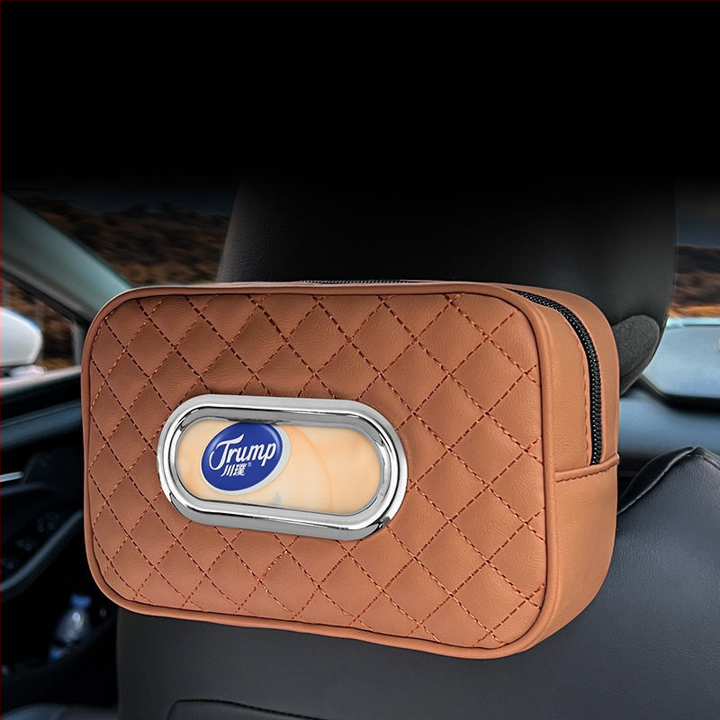 Youbeimei odinė automobilio servetėlių dėžutė su dirželiu, universalus automobilio vidinis priedas
