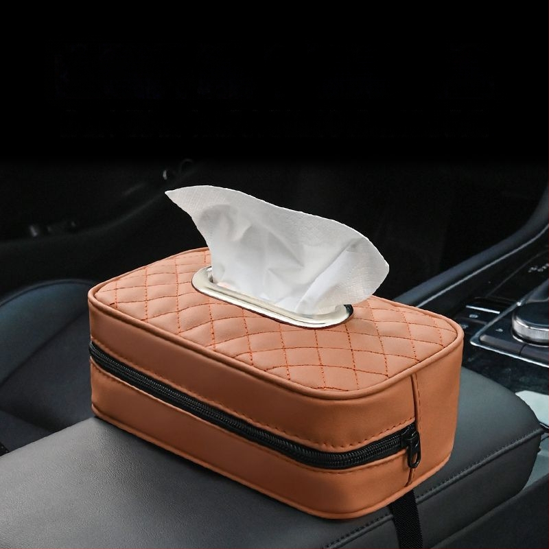 Youbeimei odinė automobilio servetėlių dėžutė su dirželiu, universalus automobilio vidinis priedas