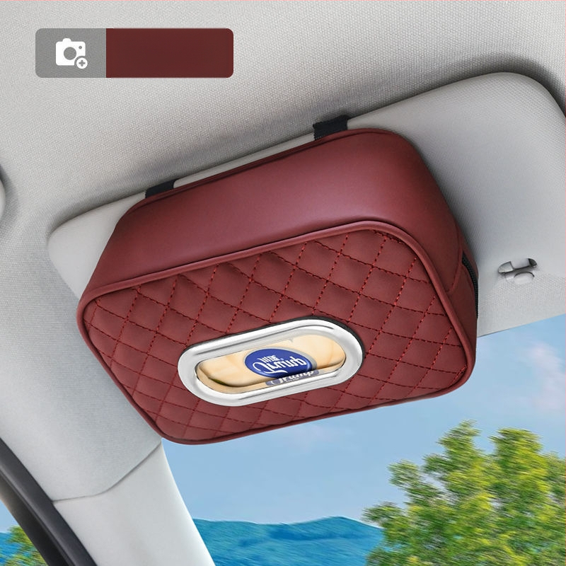 Youbeimei odinė automobilio servetėlių dėžutė su dirželiu, universalus automobilio vidinis priedas