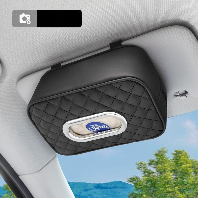 Youbeimei odinė automobilio servetėlių dėžutė su dirželiu, universalus automobilio vidinis priedas