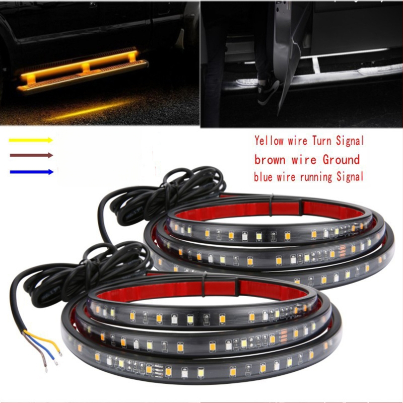 Divkrāsaina auto sānu kāpiena apgaismojums ar 2835 LED, 12W, 12-14V, QS-60F-2835, secvenču signāla lukturi