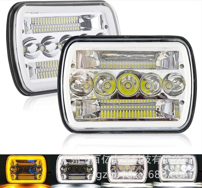 LED priekinis žibintas su halo angelų akimis ir posūkio signalu, 55W, 10-30V, IP67, 5200 lm, modelis QBY-2174, skirtas Jeep Wrangler YJ (1987–1995), Cherokee XJ, Ford, GMC