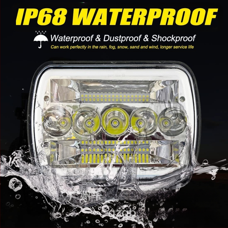 LED priekinis žibintas su halo angelų akimis ir posūkio signalu, 55W, 10-30V, IP67, 5200 lm, modelis QBY-2174, skirtas Jeep Wrangler YJ (1987–1995), Cherokee XJ, Ford, GMC