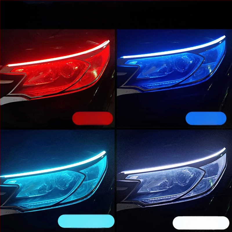 Automobiļu LED dienas gaitas lukturi ar secīgu pagrieziena signālu un gaismas vadotnes joslu, silikons, 12V, IP67, 500 lm, 2835 LED