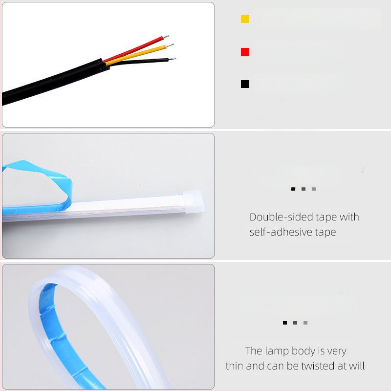 Automobiļu LED dienas gaitas lukturi ar secīgu pagrieziena signālu un gaismas vadotnes joslu, silikons, 12V, IP67, 500 lm, 2835 LED