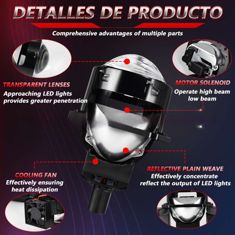 LED automobilių priekiniai žibintai su dvigubais lęšiais ir atšvaitiniu gaubtu, orlaivinio aliuminio korpusas, pritaikymas galimas