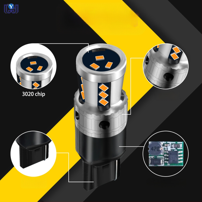 Automobilio LED šviesa T20 7440, 18SMD 3020, 9-48V, 6500K, 7.5W atbulinei šviesai ir posūkiams