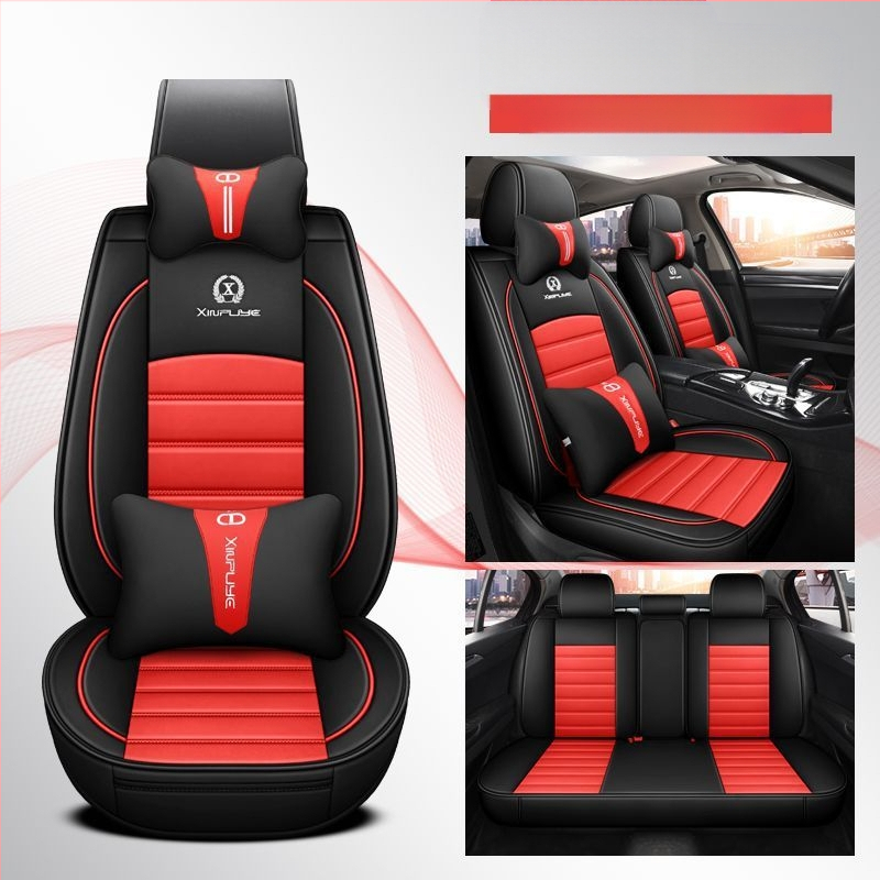 Universalus keturių sezonų automobilio sėdynių užvalkalų rinkinys iš mikropluošto odos, siuvinėtais kraštais, sportinio stiliaus, su išspausdintu logotipu