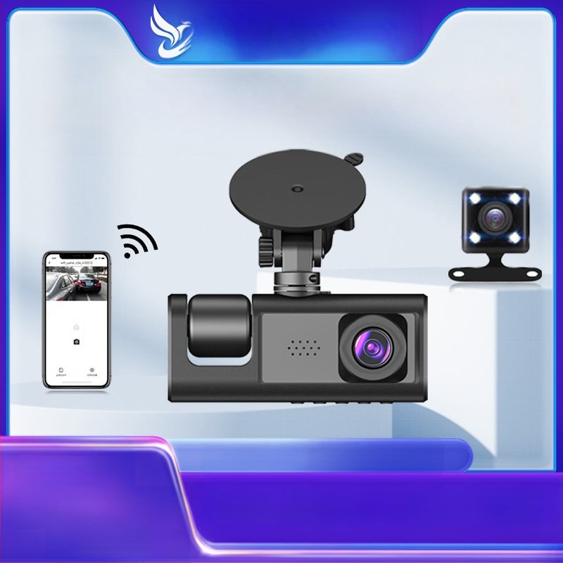 Видеорегистратор за автомобил C3 с двойна леща, 120° 720p, Wi‑Fi, циклично записване, предна и задна камера, 2.0-инчов дисплей