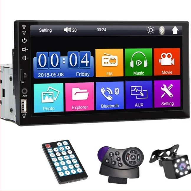 Android auto navigācijas MP5 atskaņotājs (1-DIN) ar GPS un automašīnas stāvokļa uzraudzību, atbalsta microSD līdz 64GB