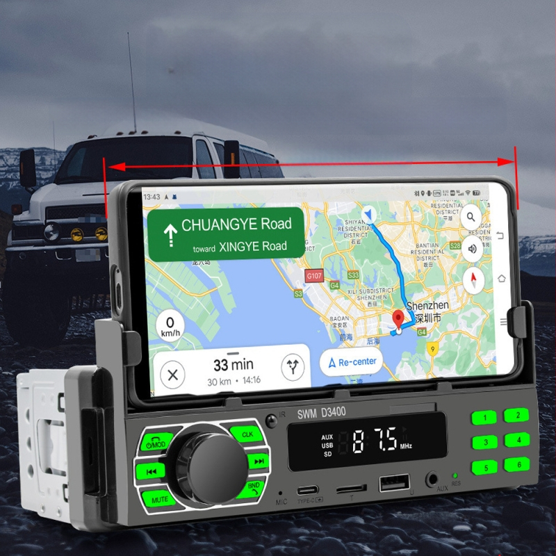 Auto MP3 atskaņotāja turētājs ar Bluetooth, hands-free, FM radio, 12V barošana, ISO interfeiss – Modelis D3400