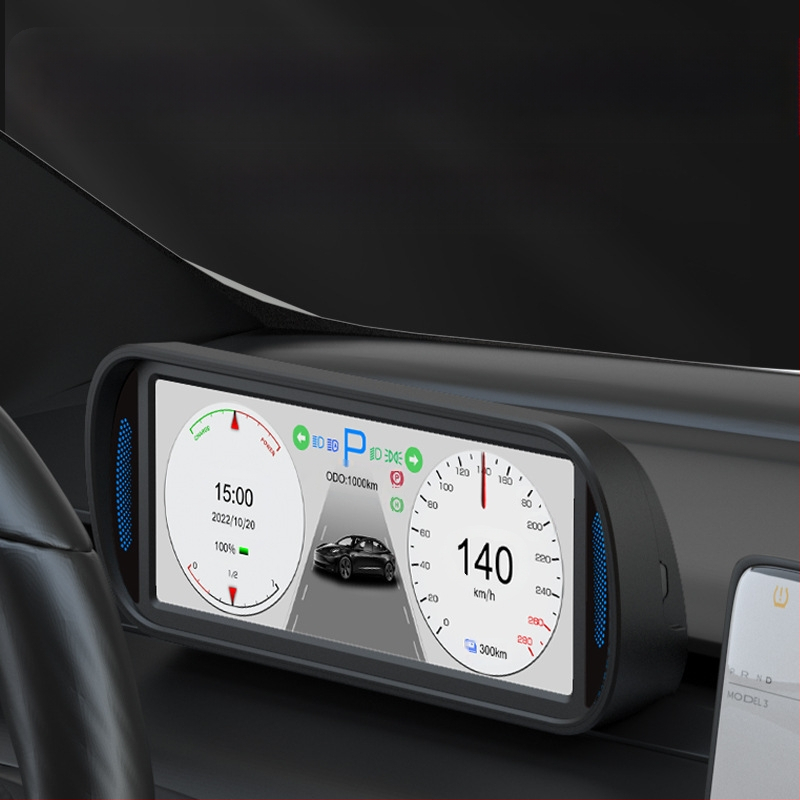 Tesla HUD rodmenų ekranas prietaisų skydeliui Model 3/Y (Modelis: T10; Suderinamas su: Model 3/Y; Valdymo režimas: Rankinis; Maitinimas: USB; Svoris: 450 g)