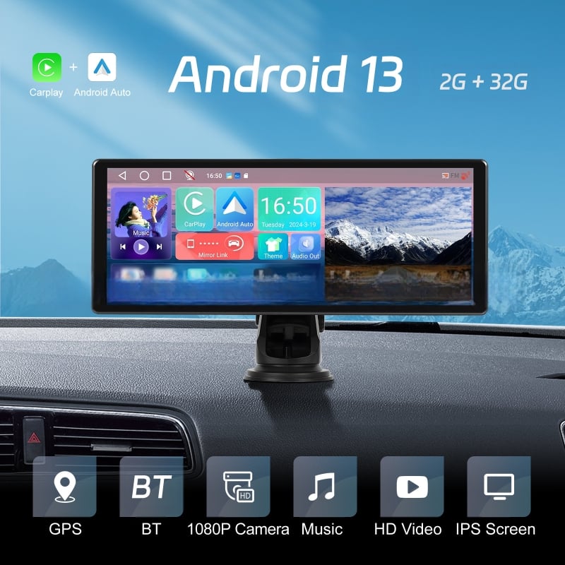 Automobiļa datora displejs ar Android 13.0; PND WiFi izdevums; CarPlay/Auto displejs; Modelis: CYA113; Procesa pielāgošana: Jā