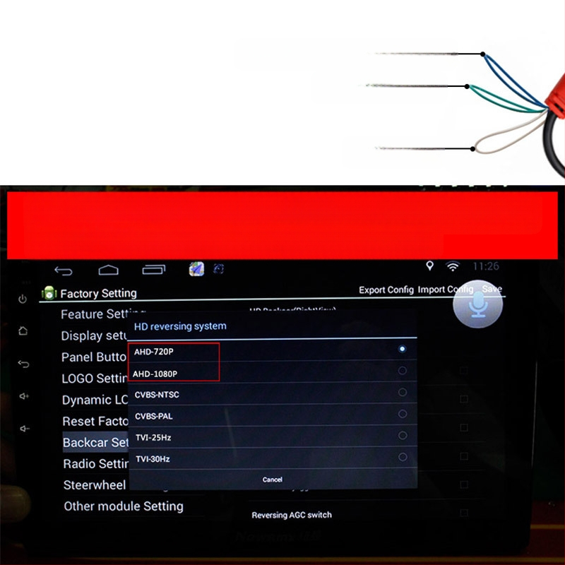Atbulinės eigos kamera su 2K fisheye plataus kampo, AHD, 1080x720, 12V, IP68