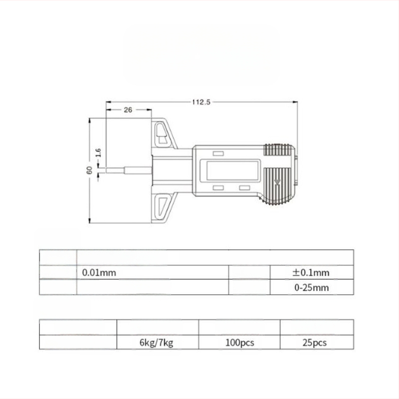 Wodilang Skaitmeninis gylio matuoklis padangos protektoriui, 0-25 mm, skaitmeninis ekranas