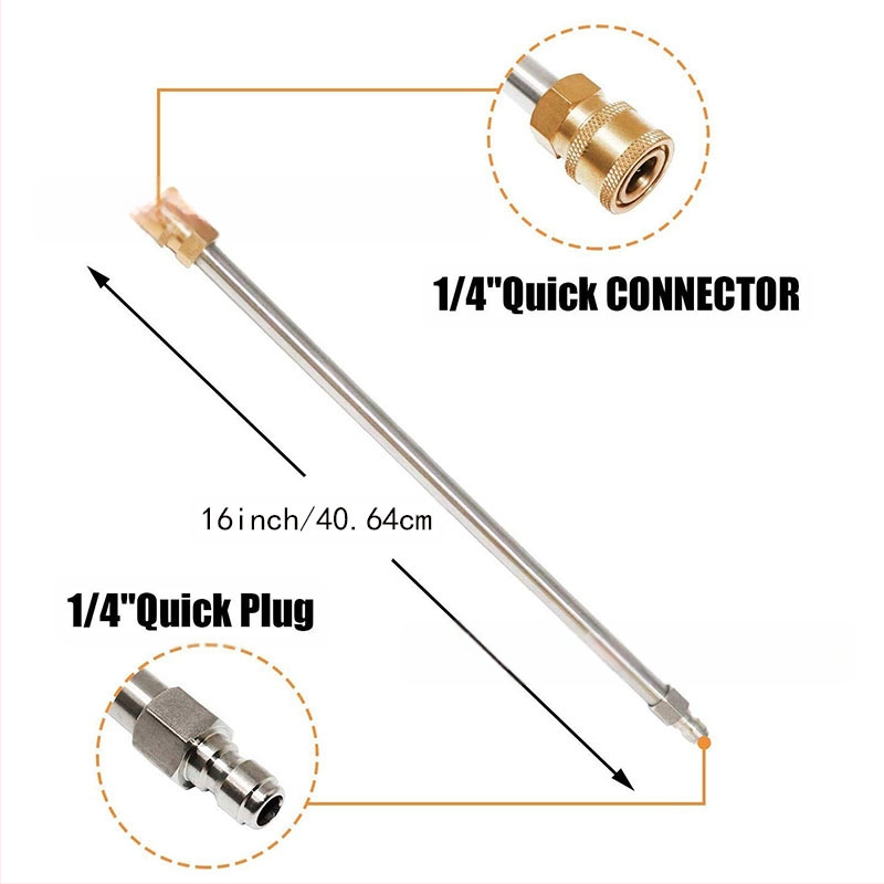 Nerūdijančio plieno išplėtimo strypas aukšto slėgio vandens pistoletui, 1/4 greitas įėjimas, 5000 psi (Prekės ženklas: Jiangfeng; Medžiaga: nerūdijantis plienas; Sujungimas: 1/4 greitas įėjimas; Kilmė: Zhejiang; Svoris: 0.2)