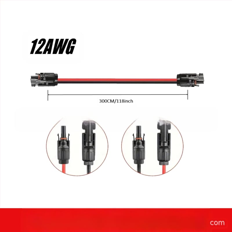 MC4 iki MC4 plėtimo kabelis saulės sistemoms, 10 AWG didelės galios maitinimo laidas, atsparus vandeniui vidaus ir lauko įrangai