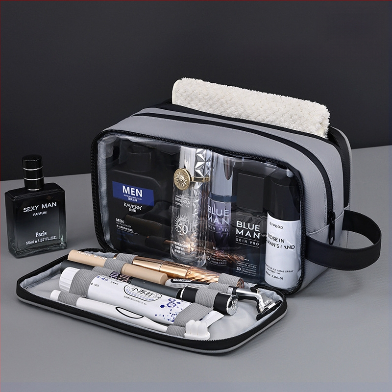 Kelioninis kosmetinis krepšys - odos plėvė, miesto paprastumas, atsparus vandeniui, kosmetikai ir makiažui saugoti (Medžiaga: odos plėvelė; Stilius: miesto paprastumas; Funkcija: atsparus vandeniui)