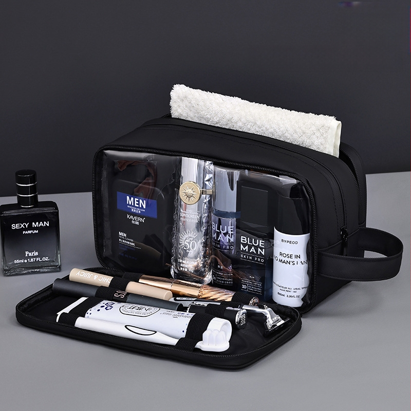 Kelioninis kosmetinis krepšys - odos plėvė, miesto paprastumas, atsparus vandeniui, kosmetikai ir makiažui saugoti (Medžiaga: odos plėvelė; Stilius: miesto paprastumas; Funkcija: atsparus vandeniui)
