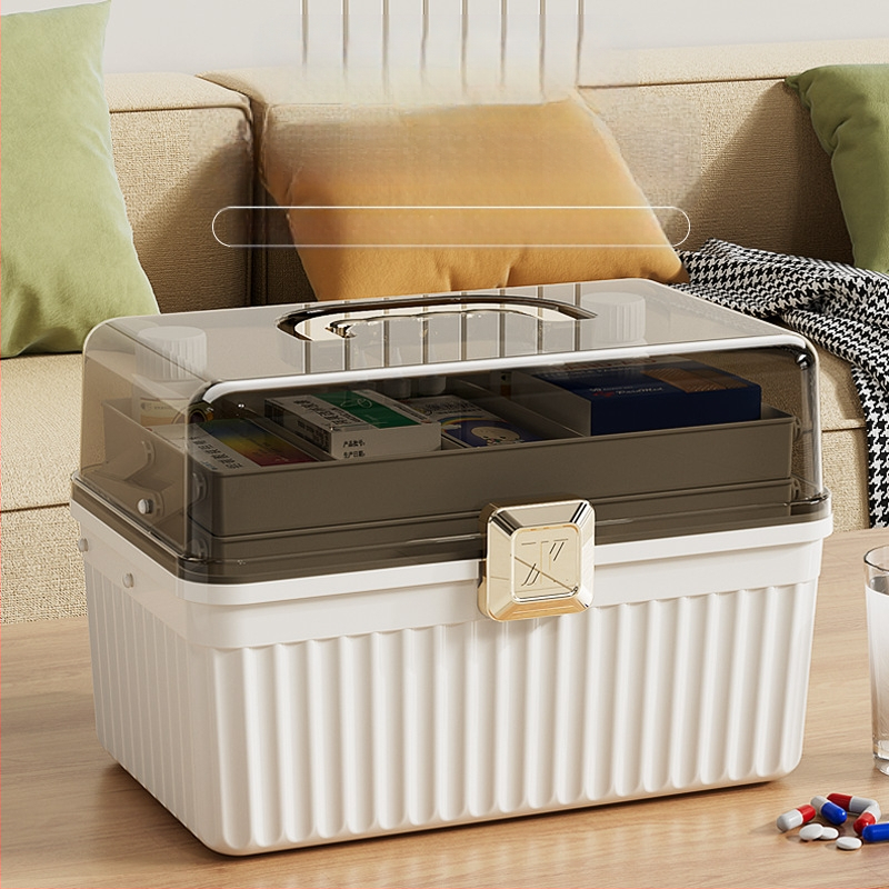 Οικιακό κουτί φαρμάκων με μεγάλη χωρητικότητα, πολυεπίπεδη κατασκευή, φορητό από πολυπροπυλένιο για πρώτη βοήθεια