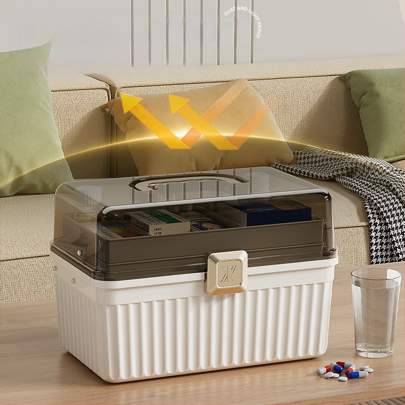 Οικιακό κουτί φαρμάκων με μεγάλη χωρητικότητα, πολυεπίπεδη κατασκευή, φορητό από πολυπροπυλένιο για πρώτη βοήθεια