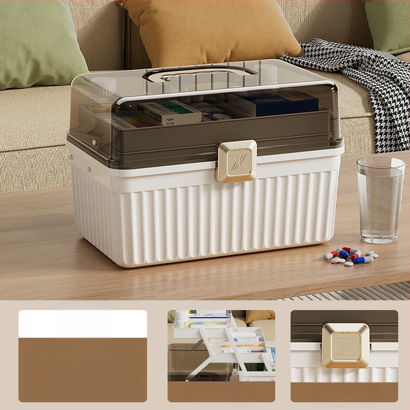 Οικιακό κουτί φαρμάκων με μεγάλη χωρητικότητα, πολυεπίπεδη κατασκευή, φορητό από πολυπροπυλένιο για πρώτη βοήθεια