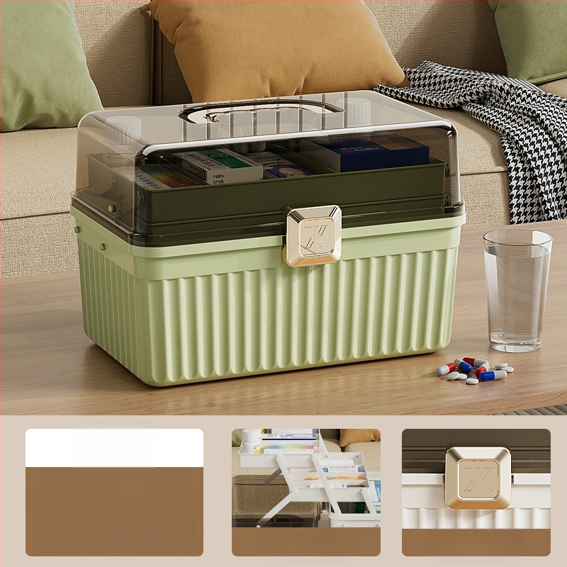 Οικιακό κουτί φαρμάκων με μεγάλη χωρητικότητα, πολυεπίπεδη κατασκευή, φορητό από πολυπροπυλένιο για πρώτη βοήθεια