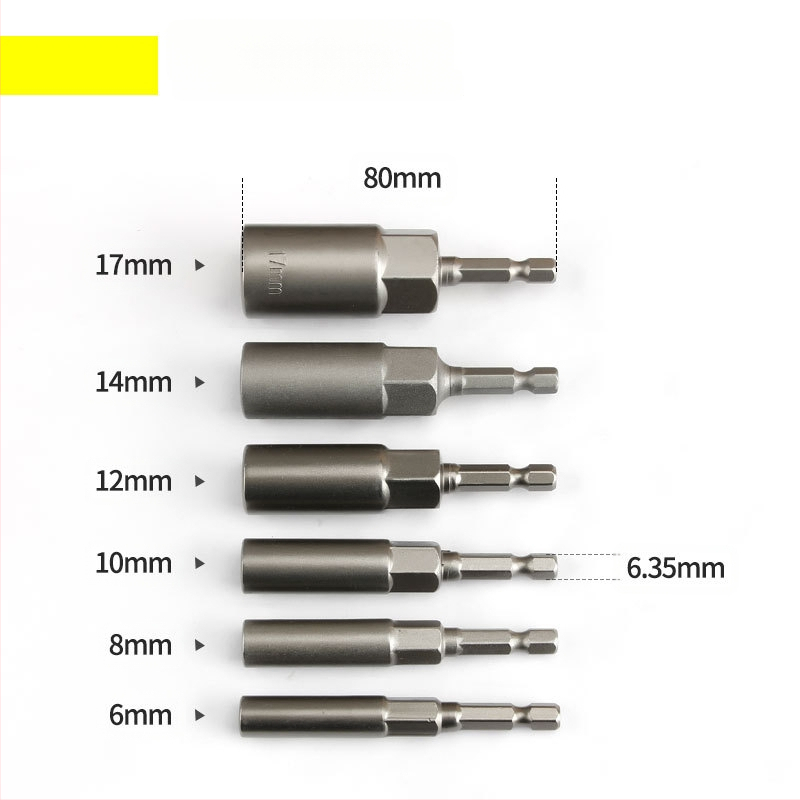 Set od 6 vanjskih šesterokutnih utičnica, 80 mm duljine, krom-vanadij čelik, metrički standard