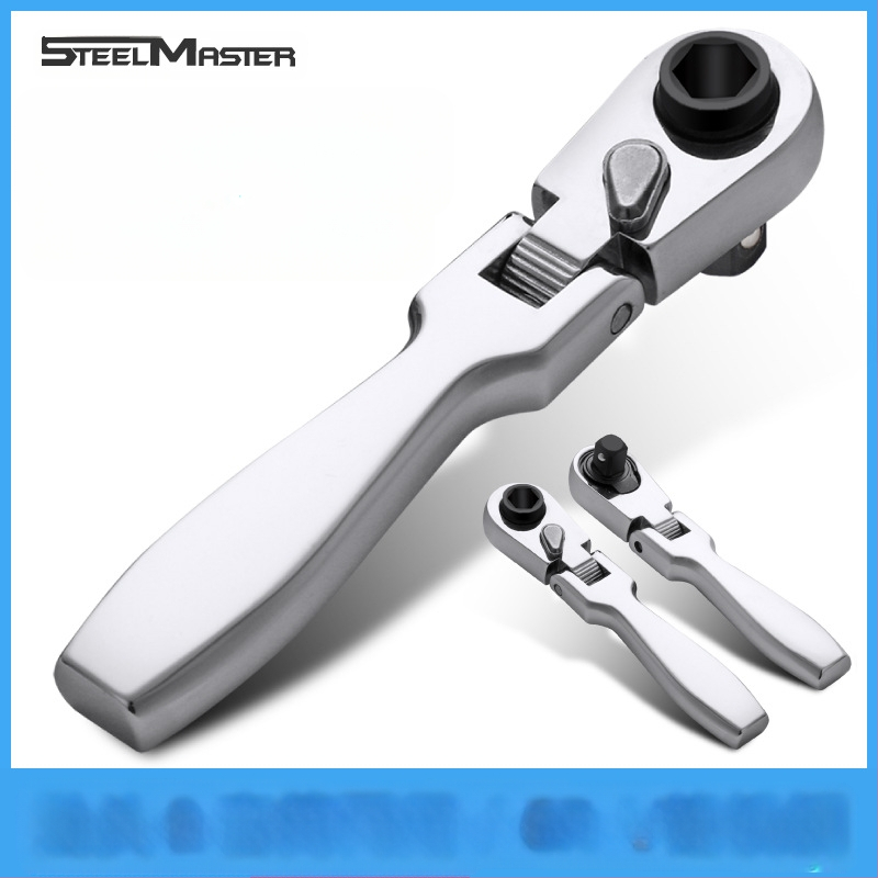 Mini ratcheto veržlė su judančia galva, dvipusis dizainas, iš chromovanadžio plieno, chromuotas paviršius, svoris 0.08 kg, dvipusė veikla