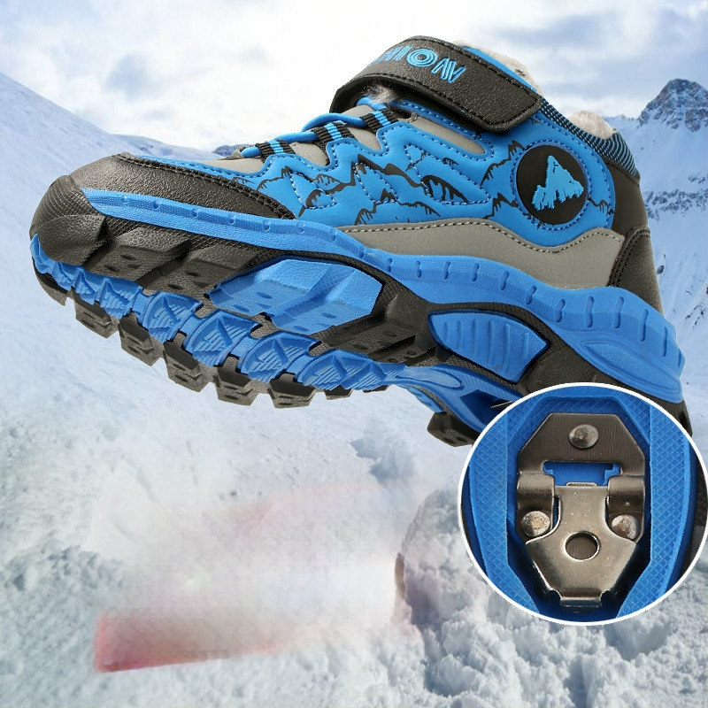 Bērnu ziemas zābaki ar Velcro aizdari, mākslīgās ādas augšdaļa, svītrainais raksts, gumijas zole, biezinātas konstrukcijas