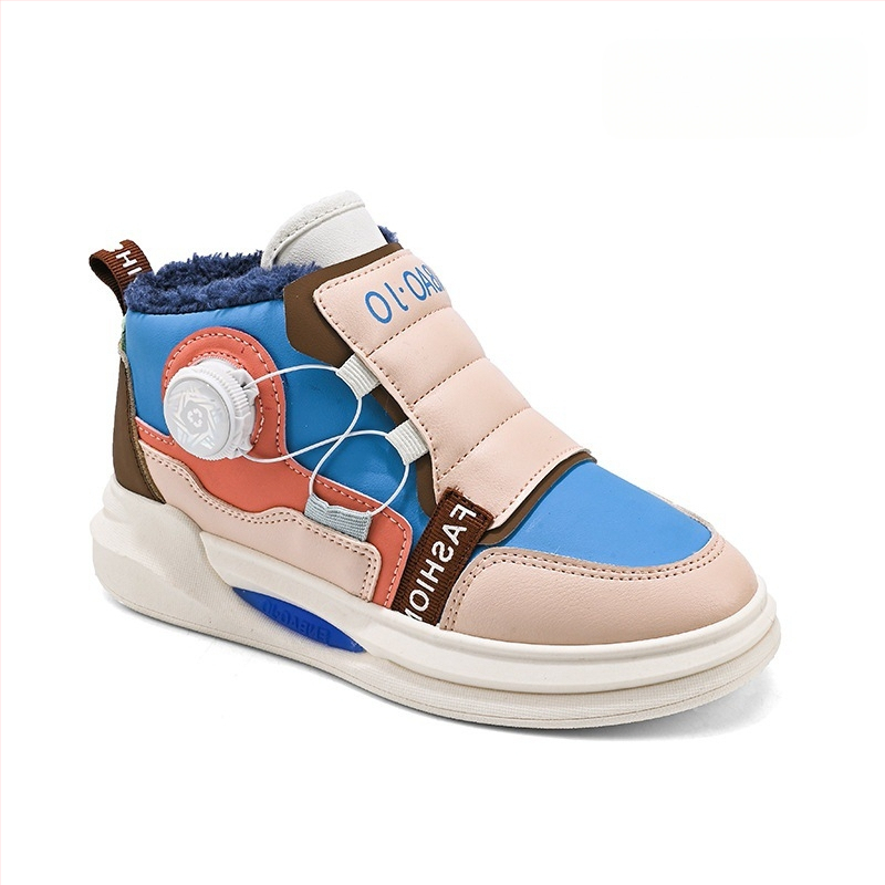 Bērnu īsi ziemas zābaki ar mākslīgu ādu, flīsa iekšpuse, gumijas zole, elastīgā siksna, korejiešu stils