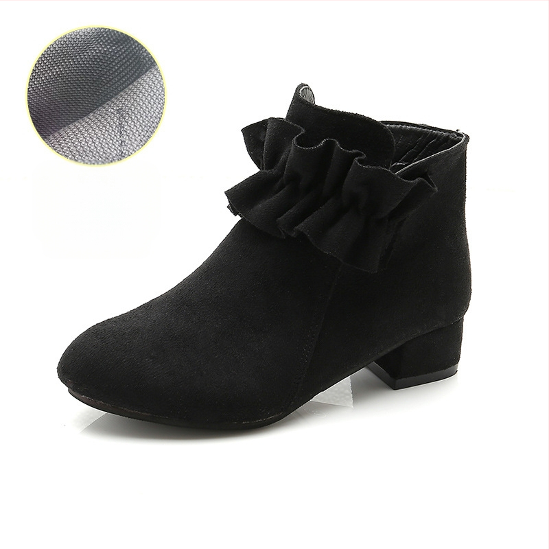 Meitenēm potīšu zābaki ar pūdelēm, augšdaļa no mākslīgās ādas, gumijas zole, sānu rāvējslēdzējs, vienkrāsains, princeses stils