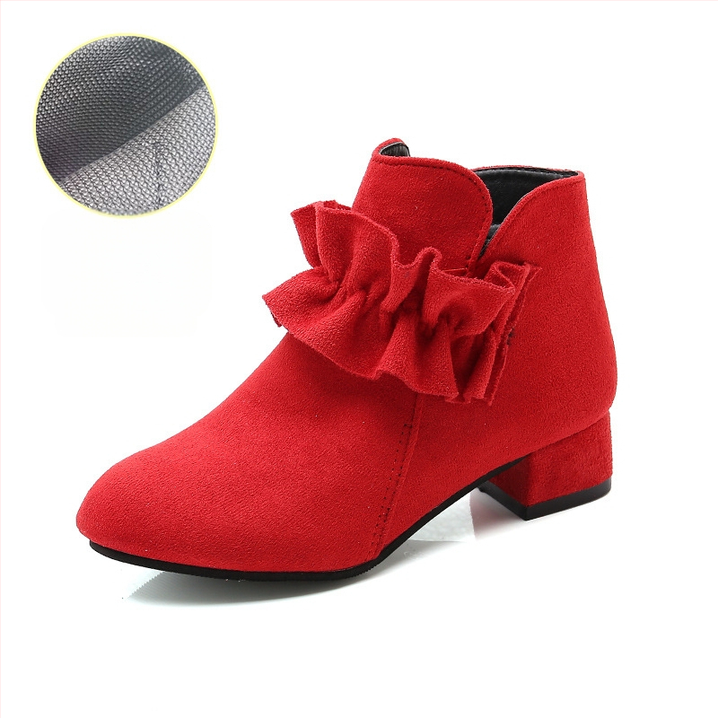 Meitenēm potīšu zābaki ar pūdelēm, augšdaļa no mākslīgās ādas, gumijas zole, sānu rāvējslēdzējs, vienkrāsains, princeses stils