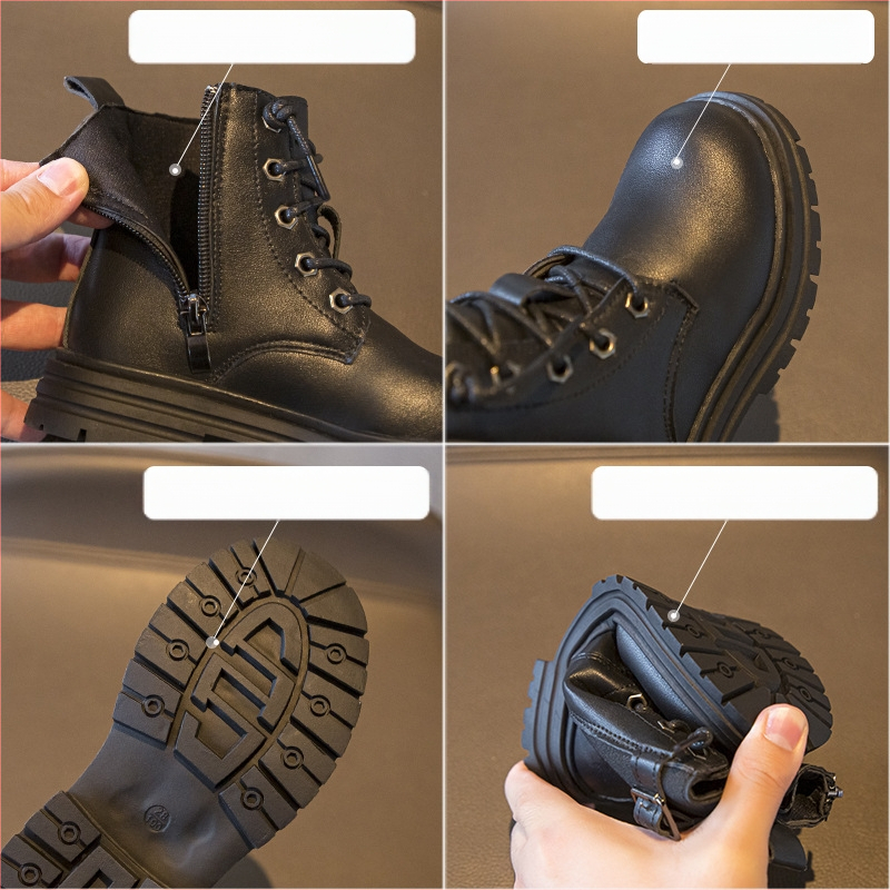 Bērnu Martin zābaki ar mikrošķiedras ādas augšu, gumijas zole, vidēja augstuma zābaki, sānos rāvējslēdzējs, neslīdoši un izturīgi pret nodilumu, vecums 4–16 gadi