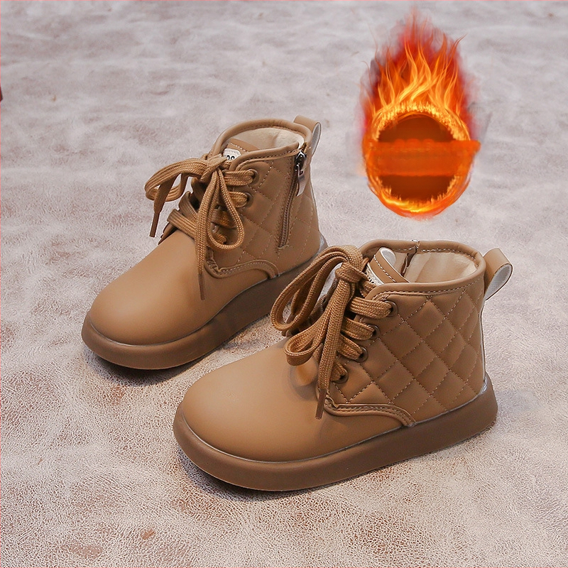 Bērnu ziemas zābaki ar fleece iekšdieni, mākslīgās ādas augšdaļa, gumijas zole, sānu rāvējslēdzējs, vecuma diapazons 4–12 gadi