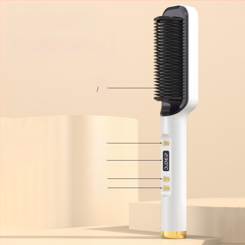 Elektriskais taisnošanas un cirtu veidošanas ķemme ar keramisko pārklājumu – 16–20 mm diametrs, 6 temperatūras iestatījumi, 45 W, 110–240 V, piemērots mitriem un sausiem matiem