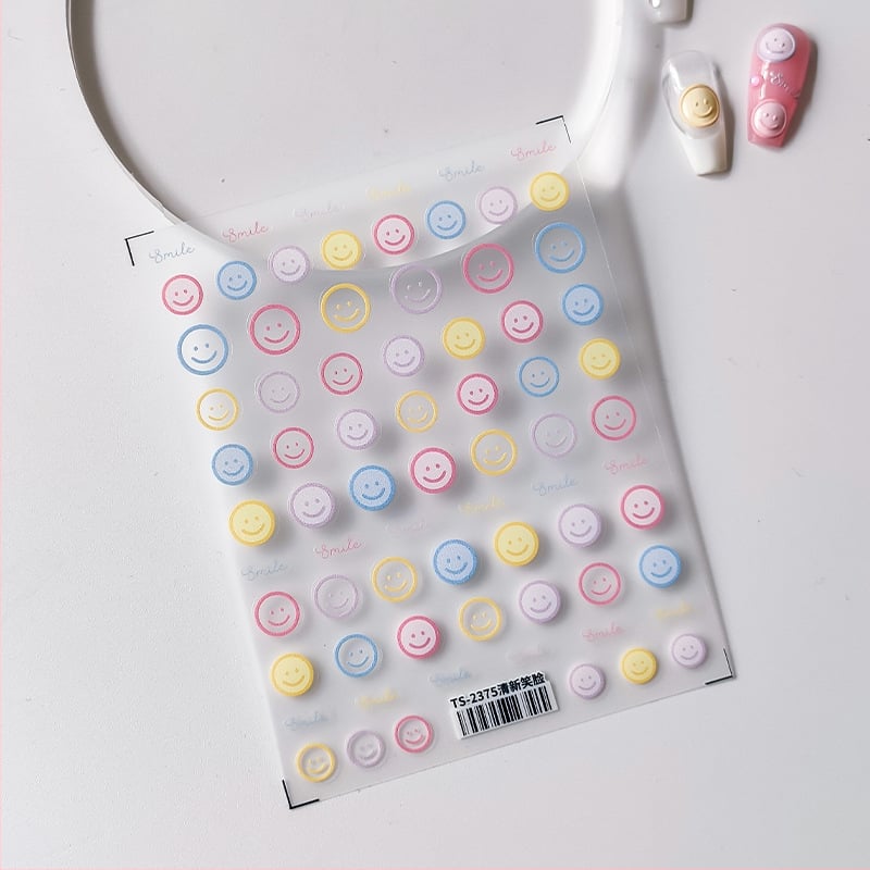 Nagų dekoravimo lipdukas TS-2375 – 3D reljefas, PET medžiaga, plonas skaidrus, lipnus, Fresh Smiling Face