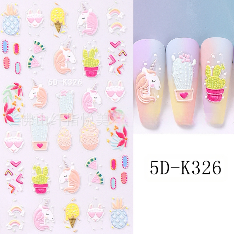 Nagai dekoruojančios lipdukai – 5D išpūstas reljefinis Helovyno dizainas su tortu, spurgų ir kaktuso motyvais – SWEET TREND OEM moterims, madingame stiliuje