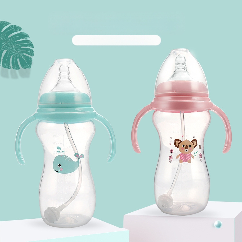 Meiyingtang Μπιμπερό νεογέννητου με λαβή, PP, ευρύ λαιμό, καμπύλη μορφή, με εκτυπωμένο λογότυπο