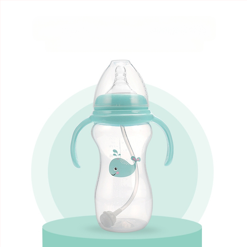 Meiyingtang Μπιμπερό νεογέννητου με λαβή, PP, ευρύ λαιμό, καμπύλη μορφή, με εκτυπωμένο λογότυπο