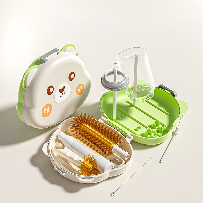 Youbeidi silikoniniai kūdikių buteliukų šepetėlių rinkinys – kelioninis kompaktiškas, su spenelio šepetėliu