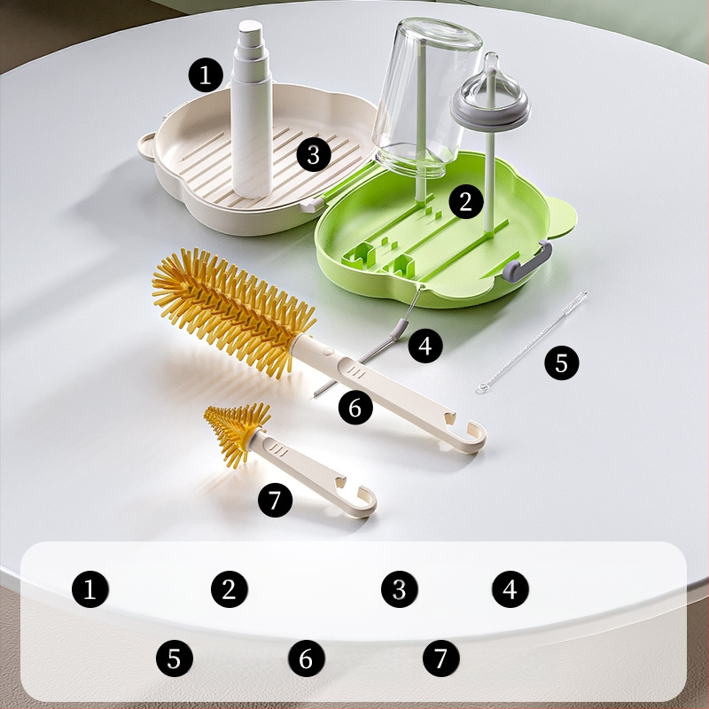 Youbeidi silikoniniai kūdikių buteliukų šepetėlių rinkinys – kelioninis kompaktiškas, su spenelio šepetėliu