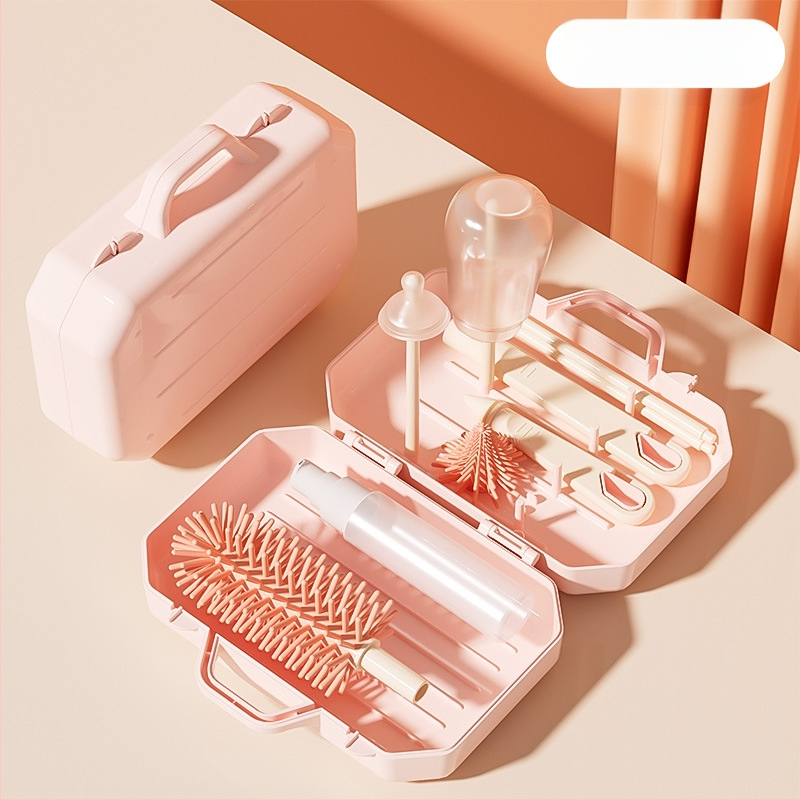 Butelių ir spenelių valymo šepetys, 3-in-1 nuimama sistema, 360° silikono ilga rankena, kūdikiams