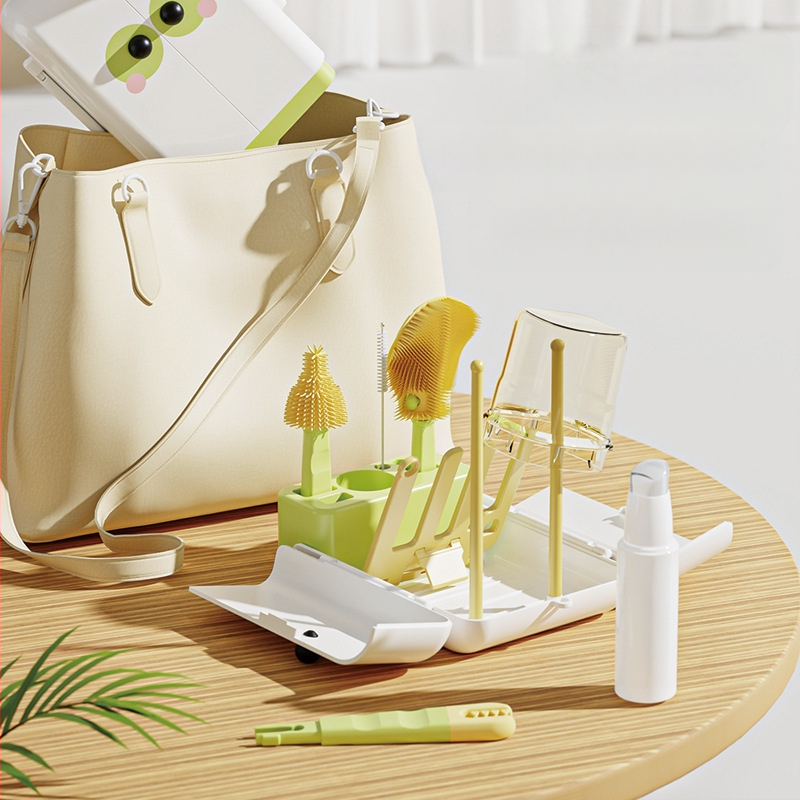 Vaikų nešiojamas dvipusis sulankstomas butelių šepetėlių rinkinys – daugiafunkcinės šepetėlių valymui puodeliams, silikoninis puodelio šepetėlis ir saugojimo dėžutė