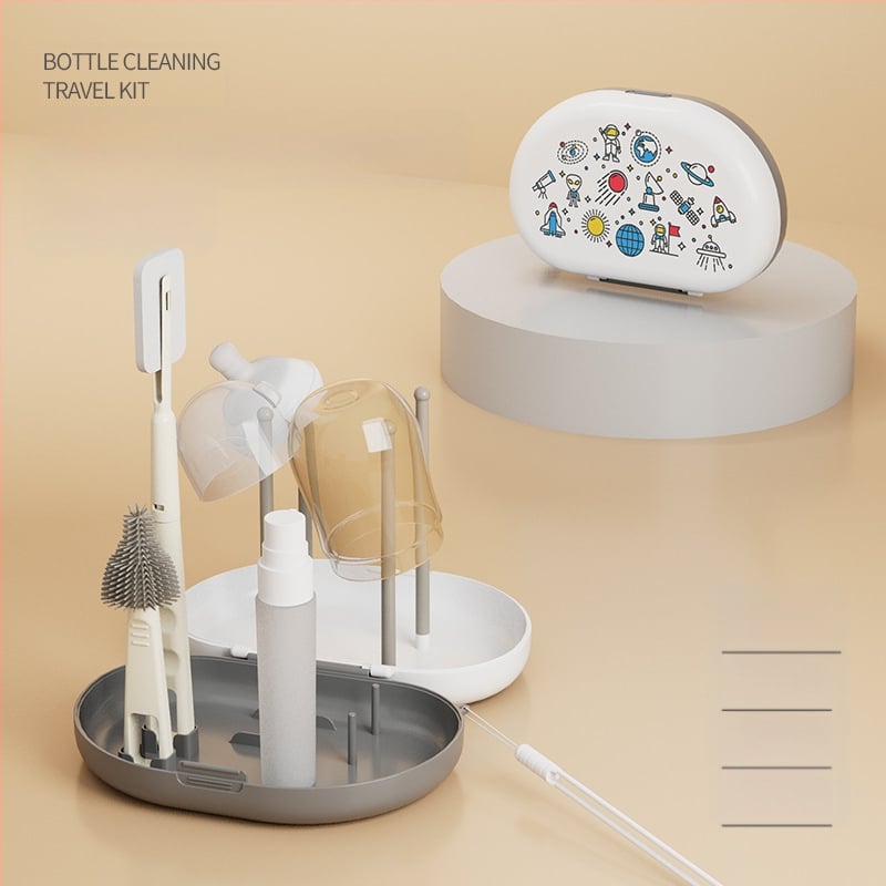 Bonmin Nešiojamas butelių šepetėlių komplektas – Silikoniniai butelių šepetėliai, Kelioninis valymo rinkinys