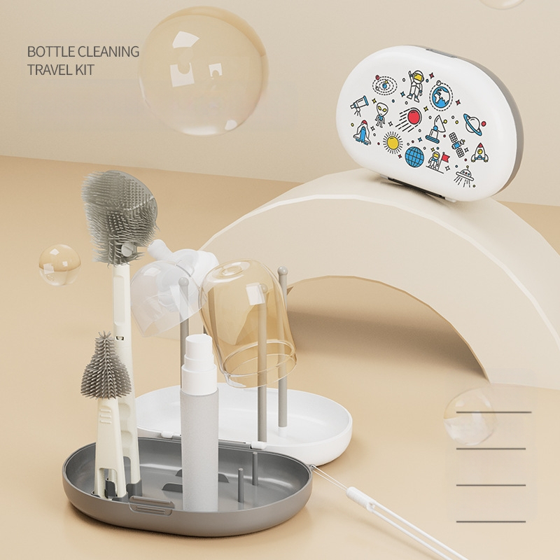 Bonmin Nešiojamas butelių šepetėlių komplektas – Silikoniniai butelių šepetėliai, Kelioninis valymo rinkinys