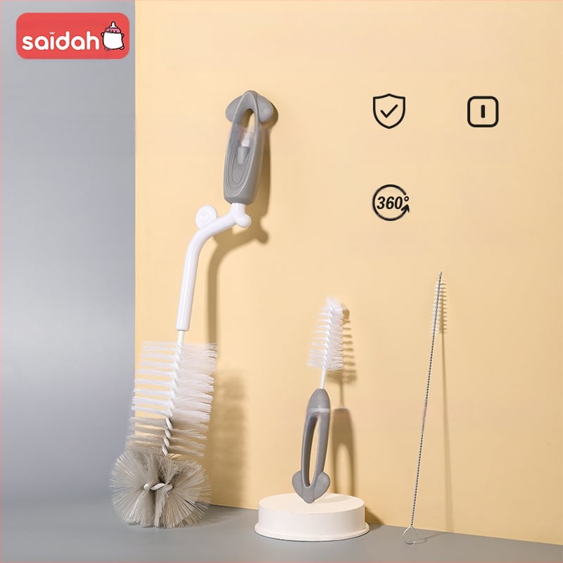 SAIDAH Pasukamas kūdikių butelių šepetėlis su nailoninėmis šerelėmis — tinkamas kūdikių buteliukams, vandens buteliams ir puodeliams